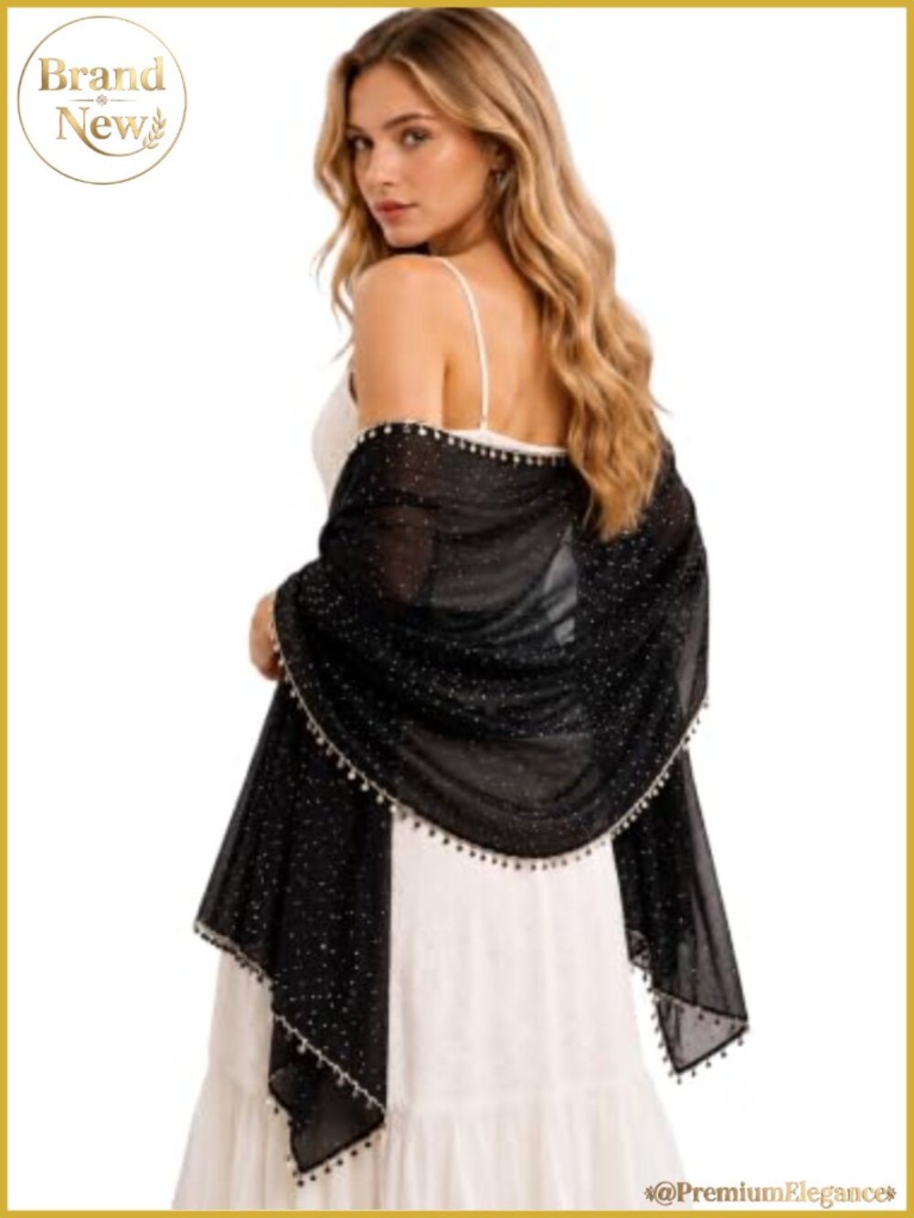 Sheer Chiffon Dupatta Scarf Scalloped Sequin Lace Trim 90x39 Wedding Wrap